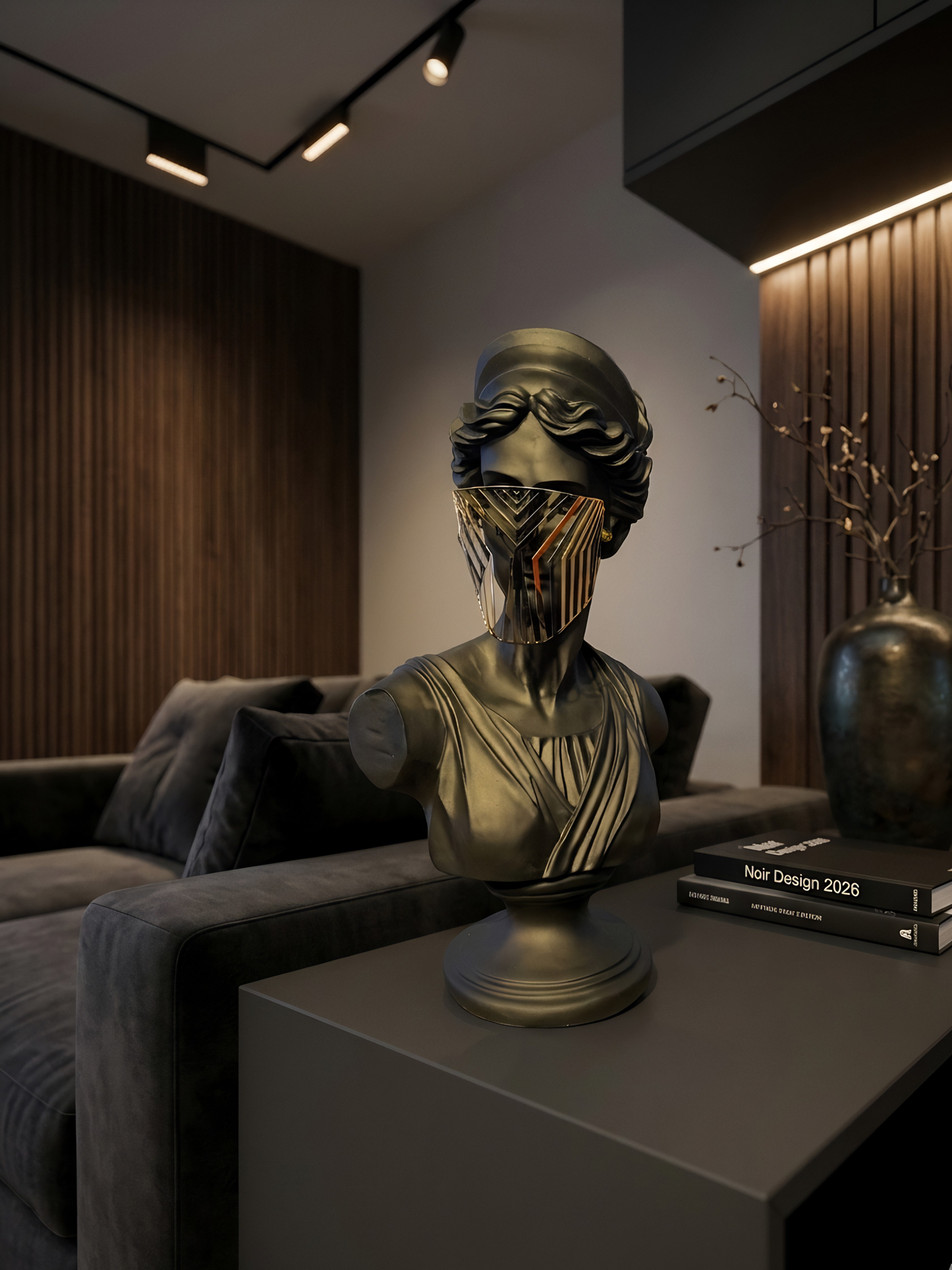 [BLACK] Modern Resin Venus Roman Masked Statue With and Without Marble- Elegant Home Decor Sculpture