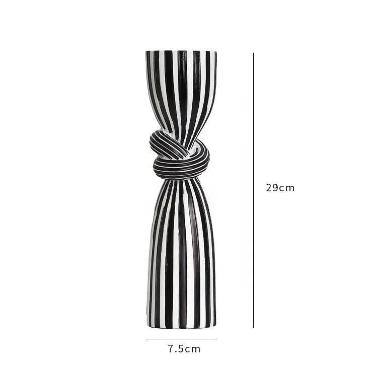Creative Stripes Ceramic Candle Holder - Black & White Home Decor