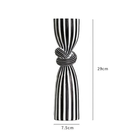Creative Stripes Ceramic Candle Holder - Black & White Home Decor