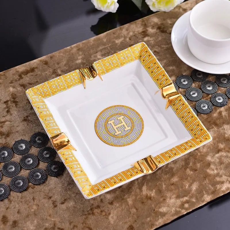 European Luxury Ceramic Cigar & Cigarette Ashtray - Decorative Home Accent