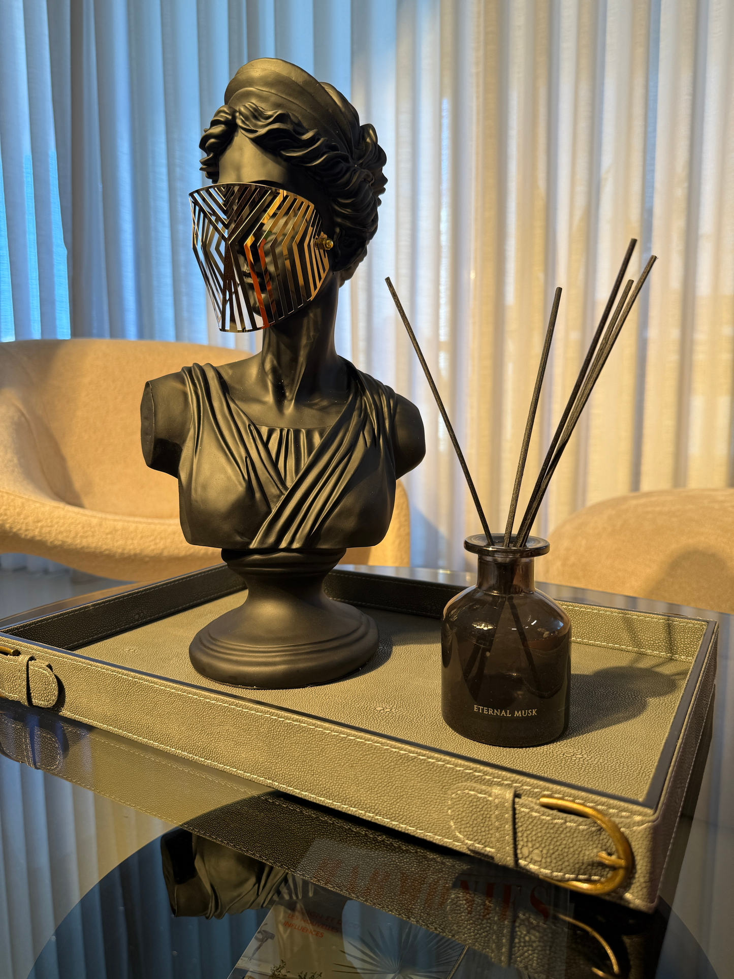 [BLACK] Modern Resin Venus Roman Masked Statue With and Without Marble- Elegant Home Decor Sculpture