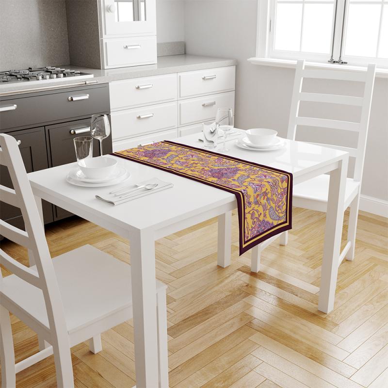 Purple Paisley Fine Linen Table Runner