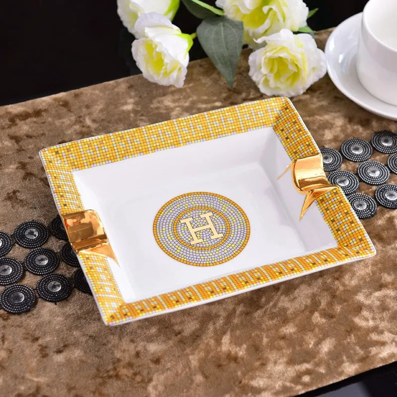 European Luxury Ceramic Cigar & Cigarette Ashtray - Decorative Home Accent