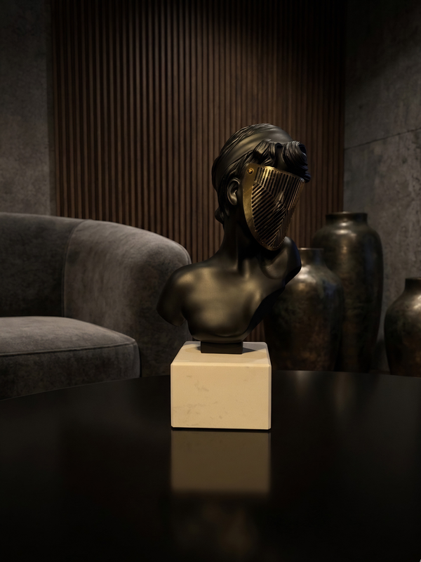 [BLACK] Modern Resin Venus Roman Masked Statue With and Without Marble- Elegant Home Decor Sculpture