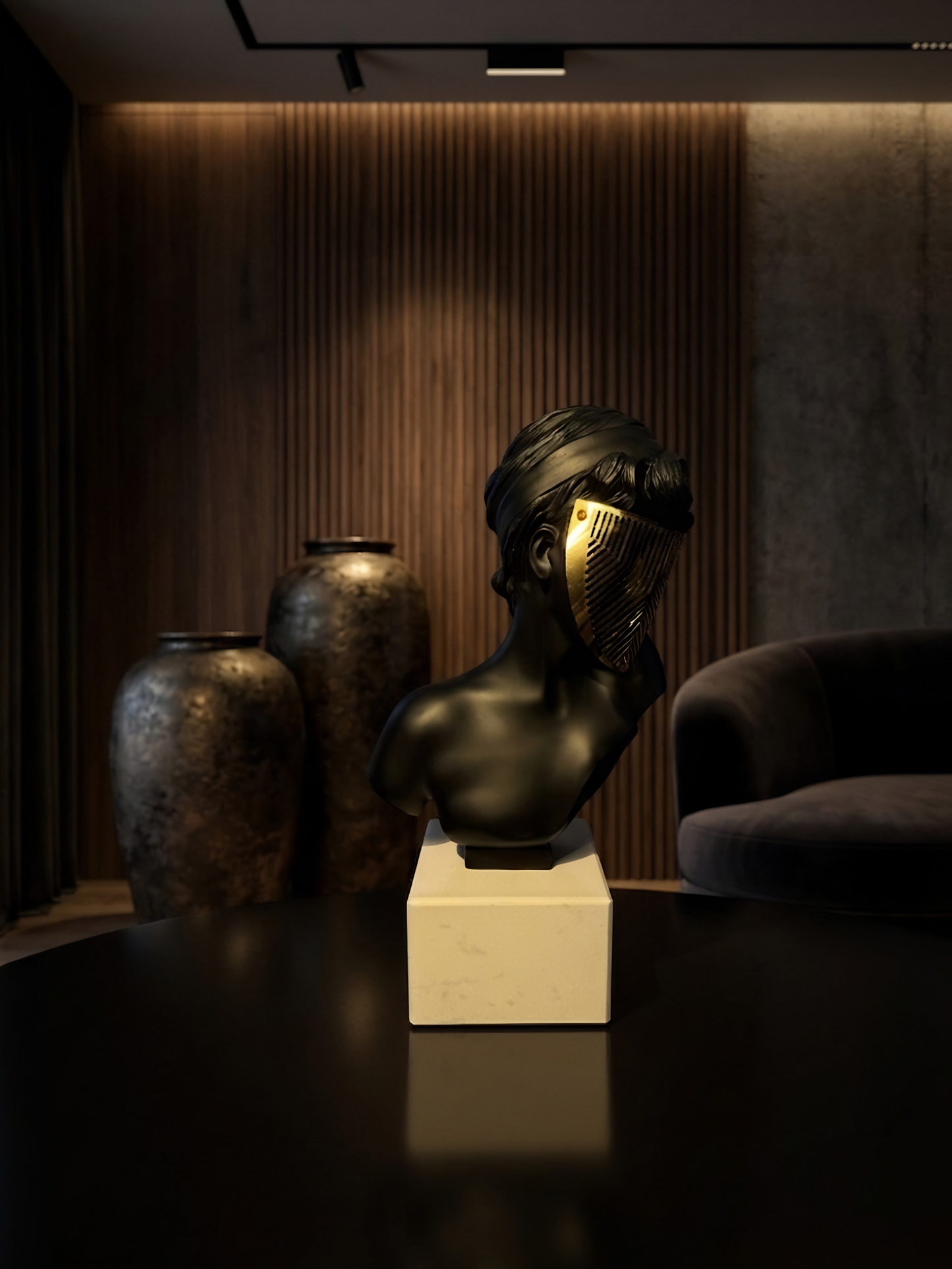 [BLACK] Modern Resin Venus Roman Masked Statue With and Without Marble- Elegant Home Decor Sculpture