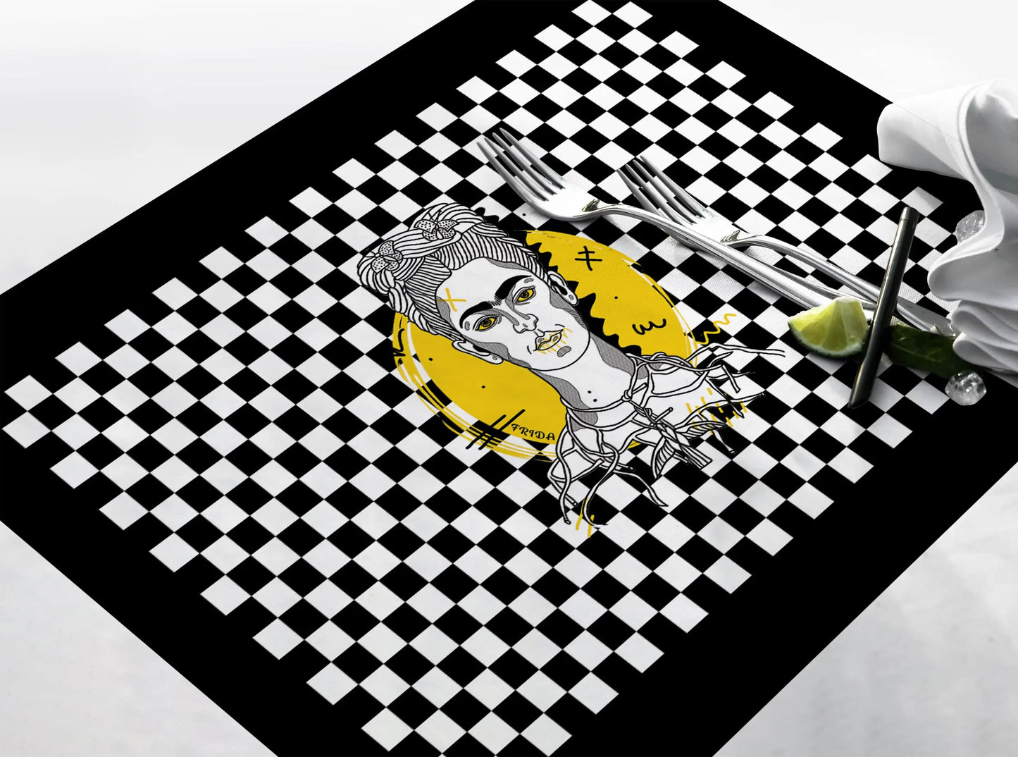 Luxury Fine Linen Placemats - Artistic Icon & Checkered Series