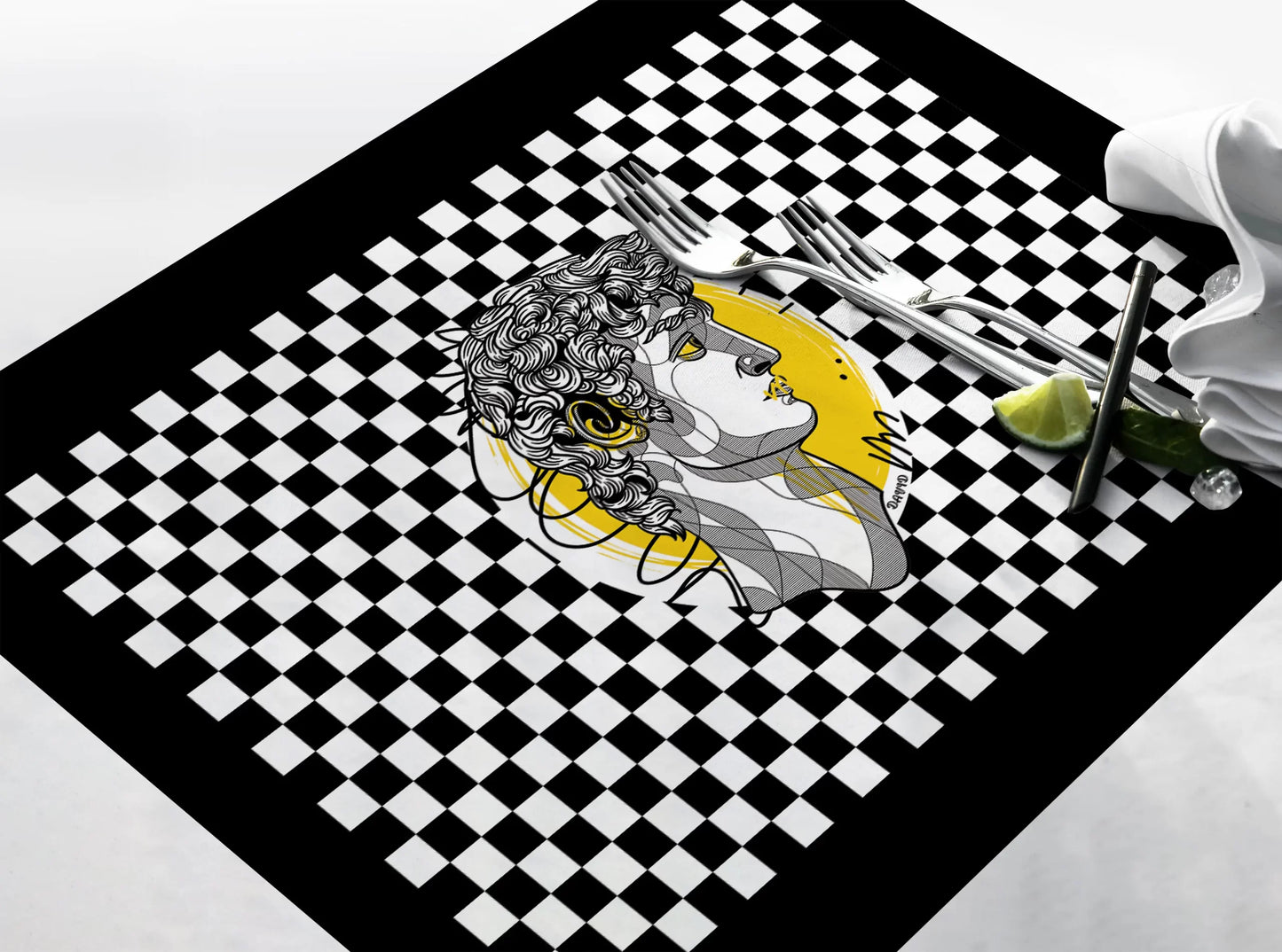 Luxury Fine Linen Placemats - Artistic Icon & Checkered Series