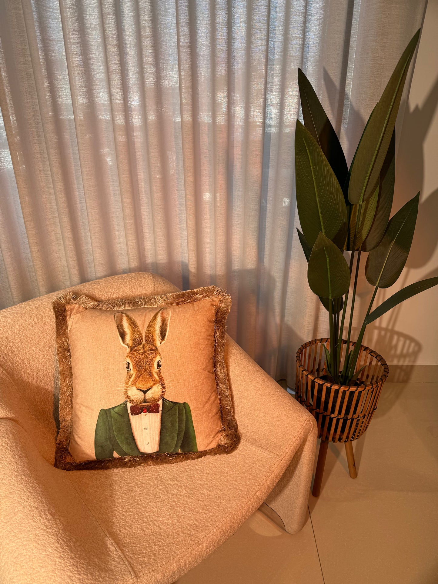 The Dapper Hare: Mr. Rabbit Velvet Cushion