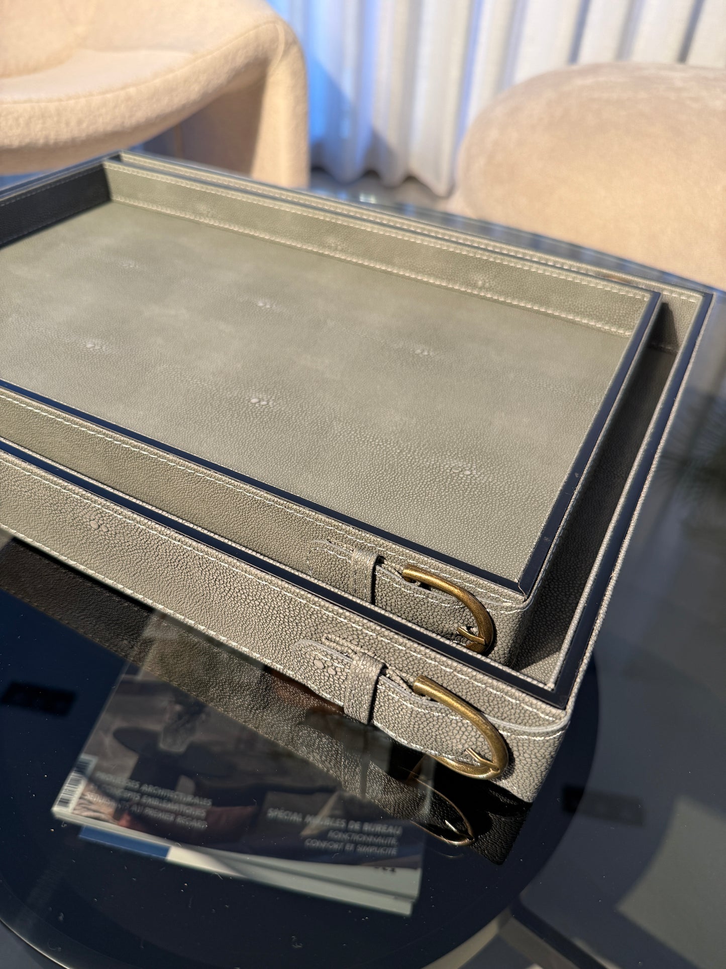 The Slate Horizon: Stingray Texture Leather Tray