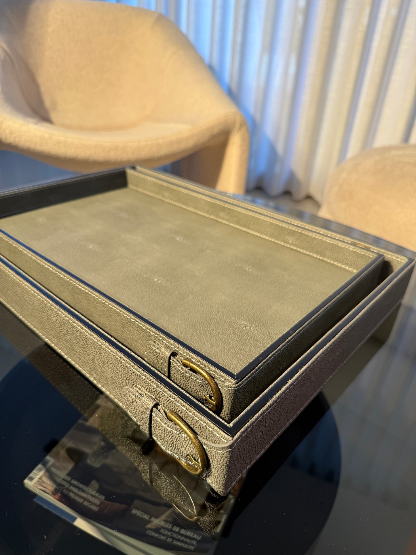 The Slate Horizon: Stingray Texture Leather Tray