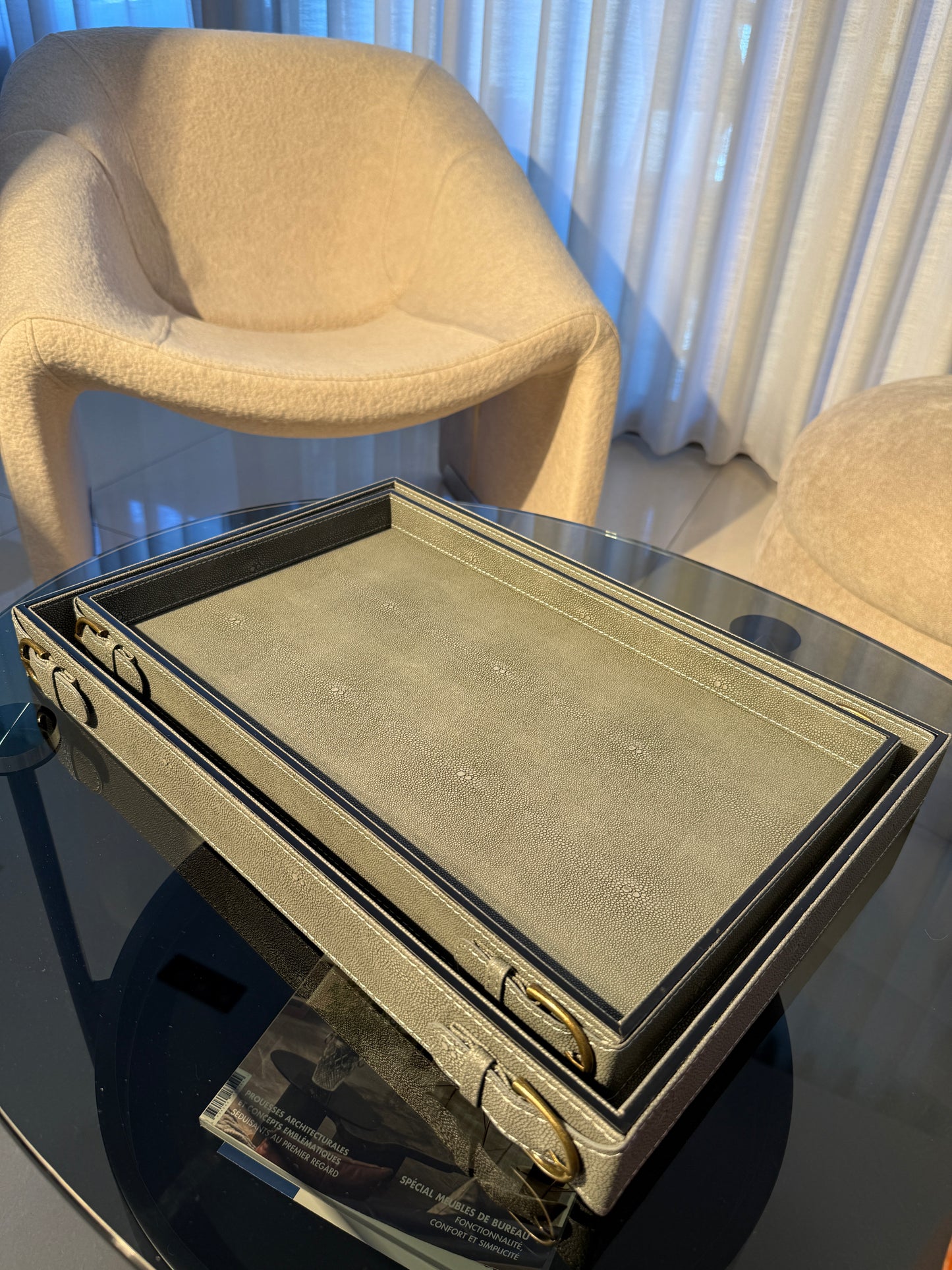 The Slate Horizon: Stingray Texture Leather Tray