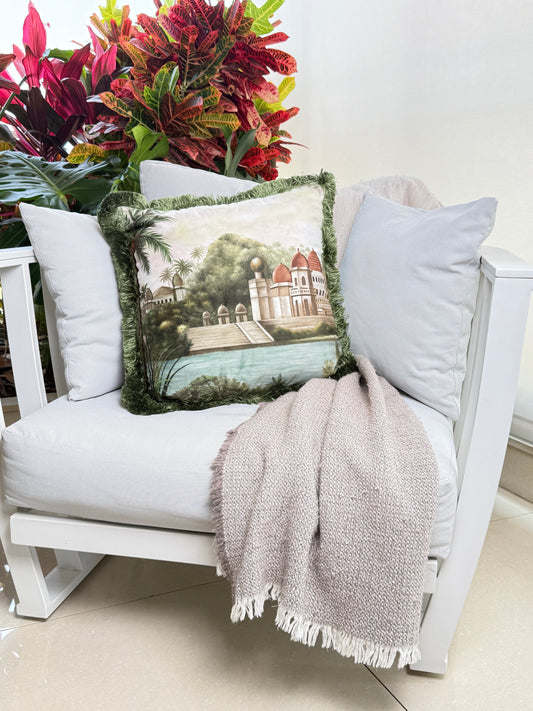 Otantic View [DOUBLE FACED] Green Velvet Cushion