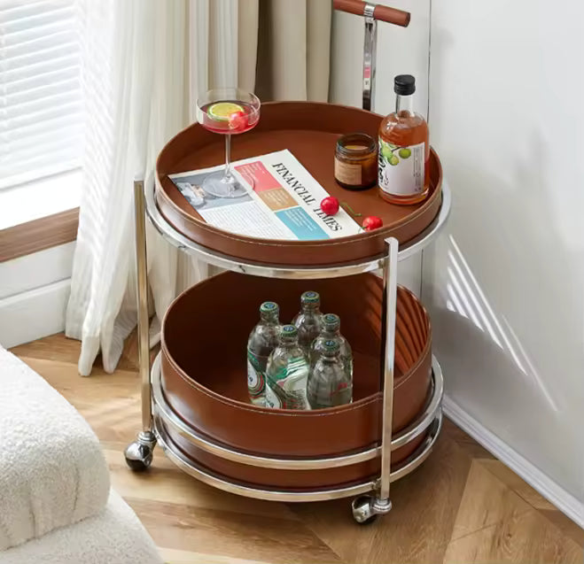 The Elite Leather & Chrome Bar Trolley (Caramel)