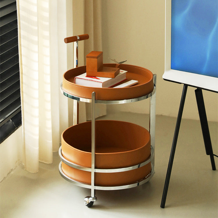 The Elite Leather & Chrome Bar Trolley (Caramel)