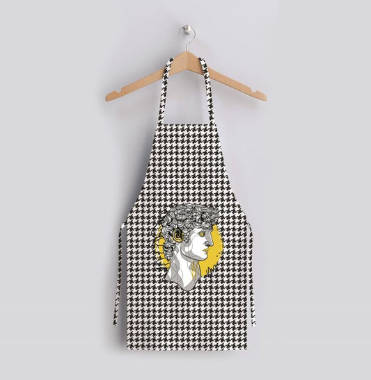 Luxury Fine Linen Apron - Renaissance David & Monochrome Houndstooth