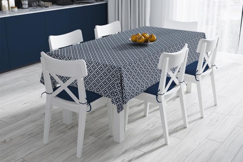 Navy Geometric Fine Linen Table Cloth