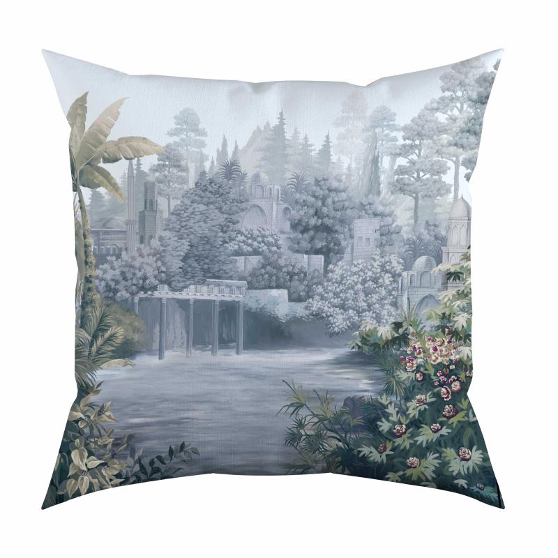 Blue Tree Design Velvet Cushion