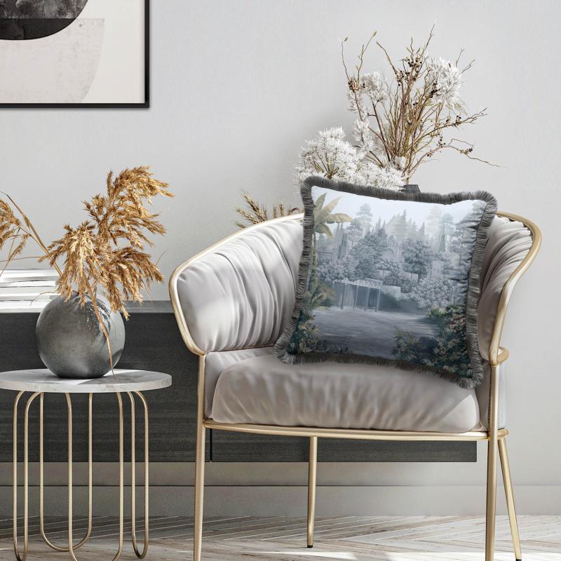 Blue Tree Design Velvet Cushion