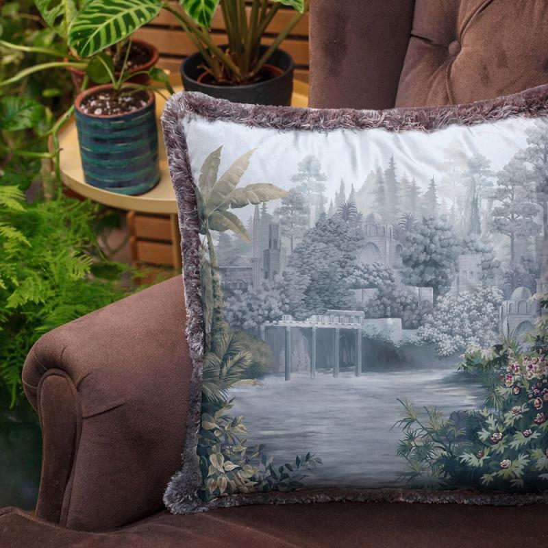 Blue Tree Design Velvet Cushion