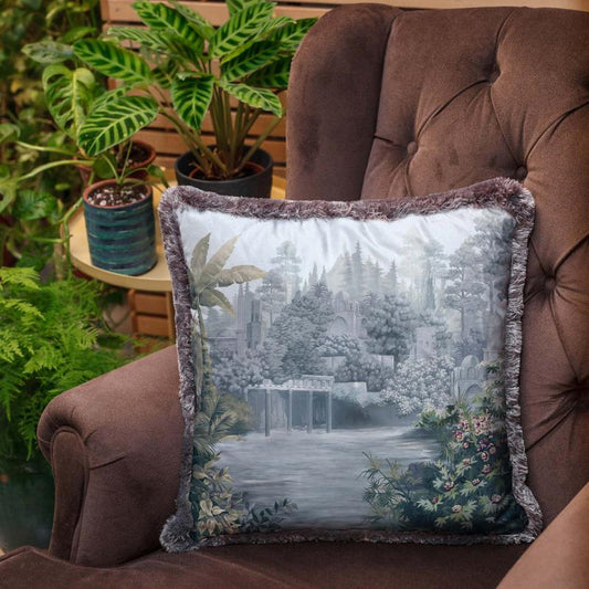 Blue Tree Design Velvet Cushion