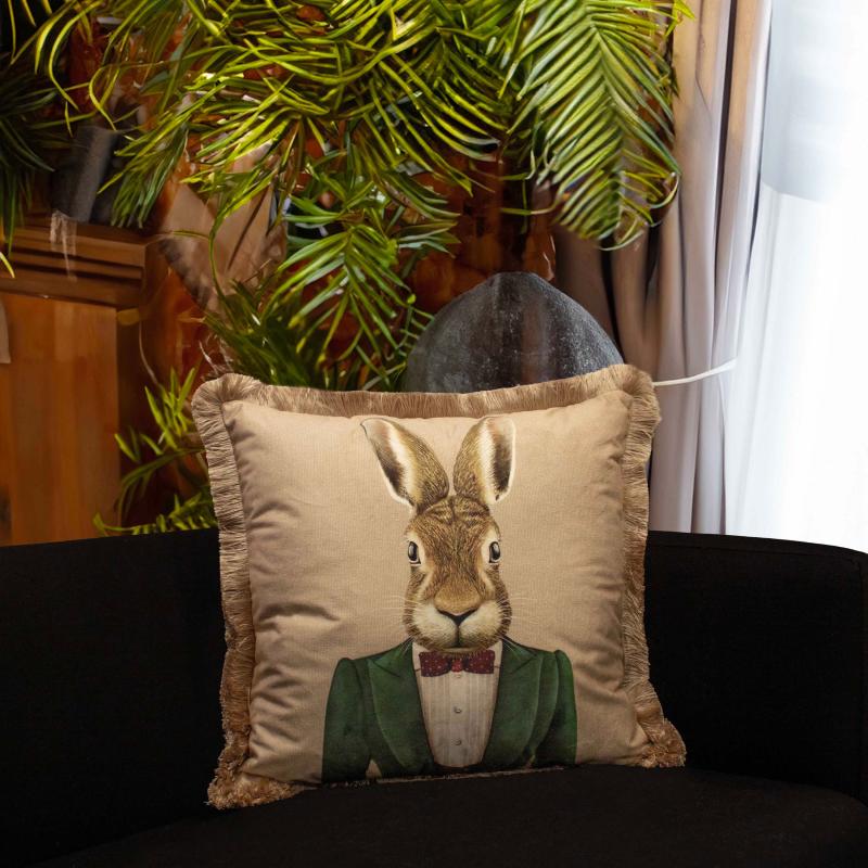 The Dapper Hare: Mr. Rabbit Velvet Cushion