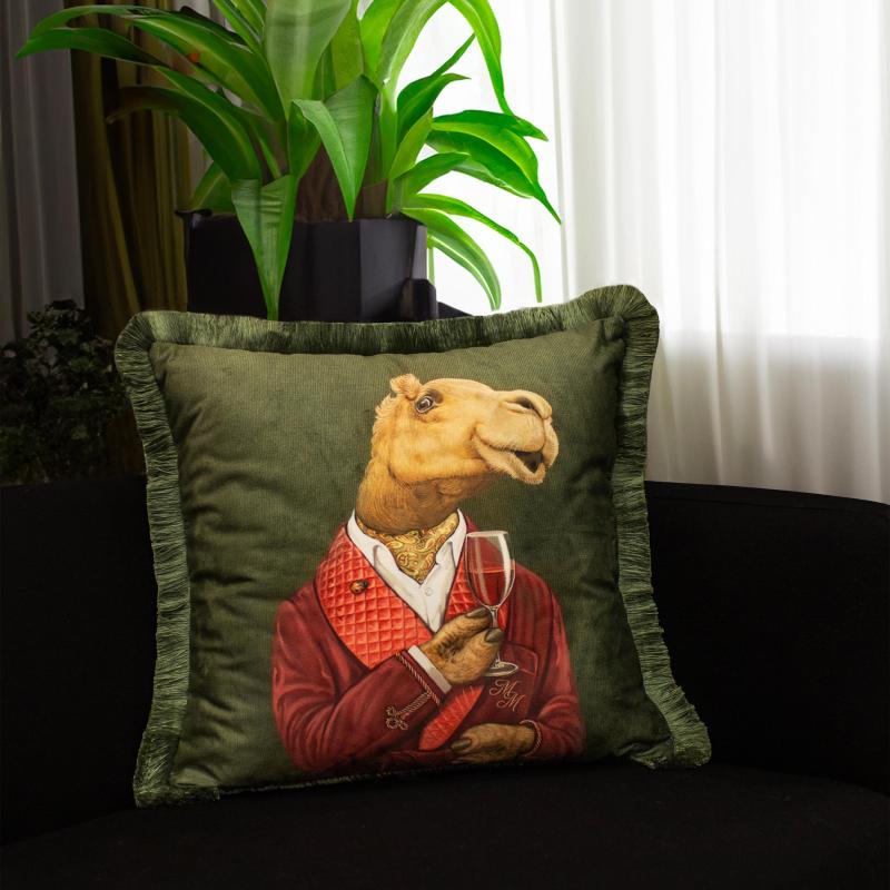 The Distinguished Nomad: Mr. Camel Velvet Cushion