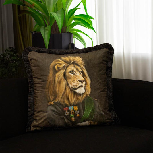 The Sovereign Noble: Mr. Lion Velvet Cushion