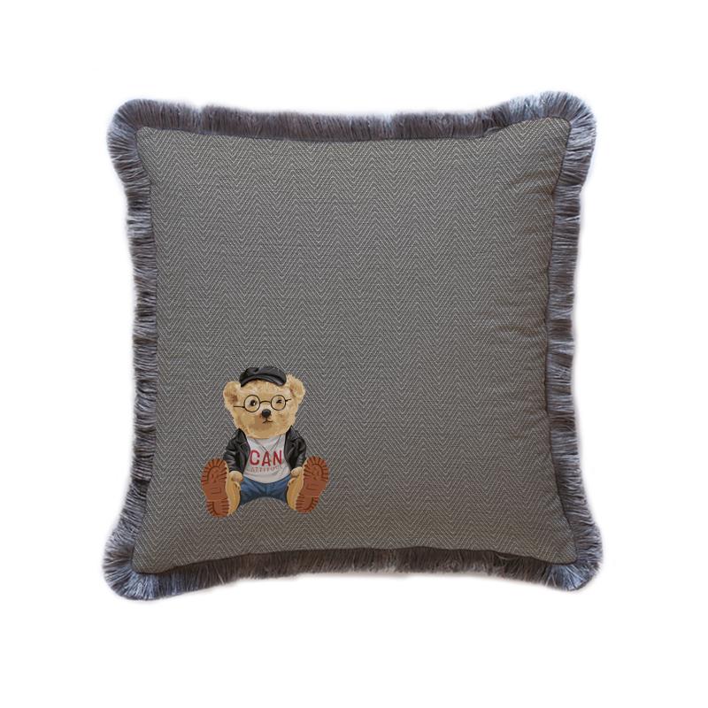 Luxury Velvet Decorative Cushion - Grey With Big Bear (45 × 45 cm)