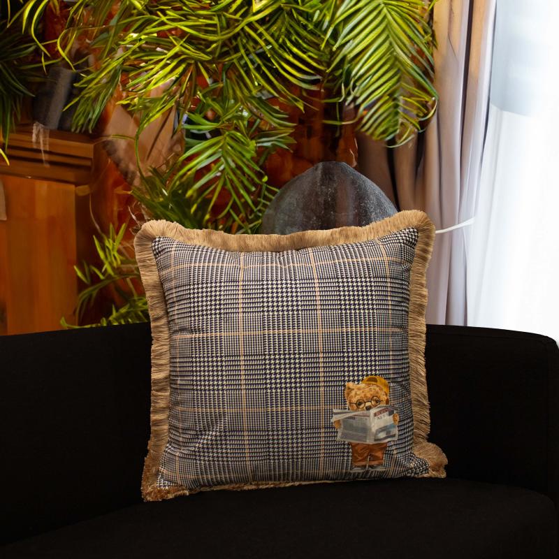 Luxury Velvet Decorative Cushion - Gray With Straps(45 x 45 cm)