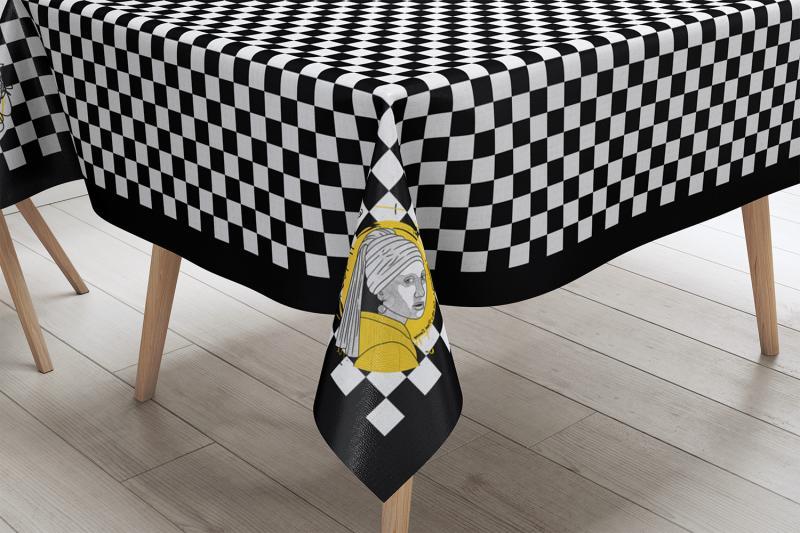 Luxury Fine Linen Tablecloth - Iconic Art & Monochrome Checkered Series