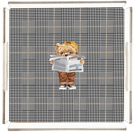 Luxury Plexy Tray - Distinguished Teddy Bear & Plaid Motif