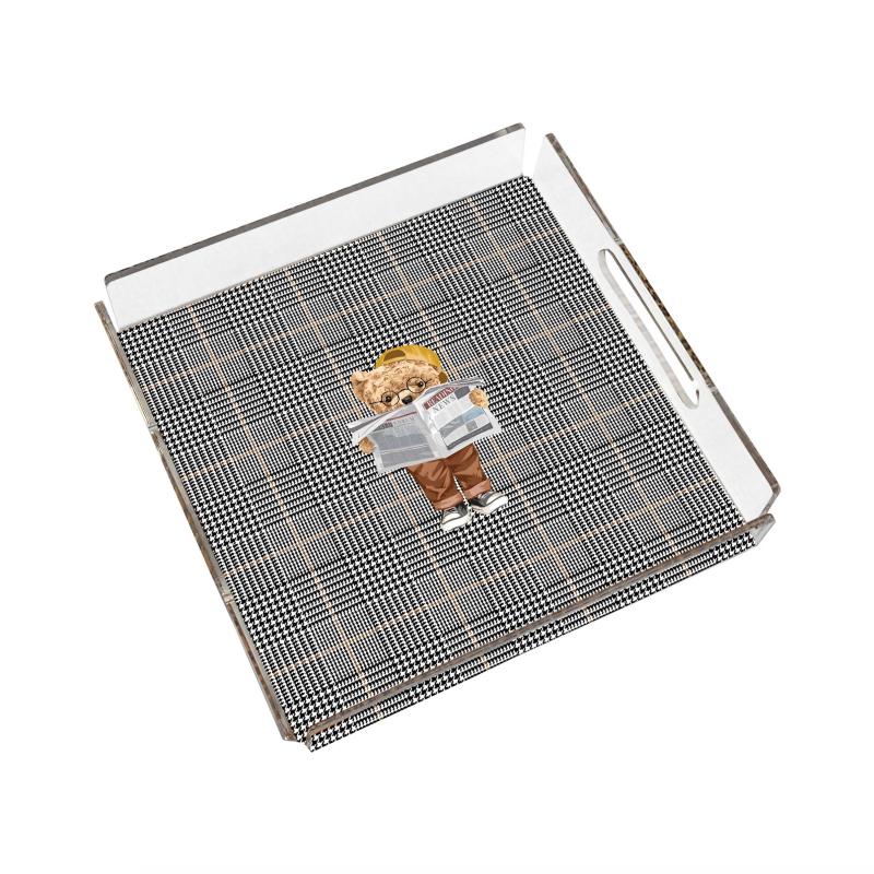 Luxury Plexy Tray - Distinguished Teddy Bear & Plaid Motif