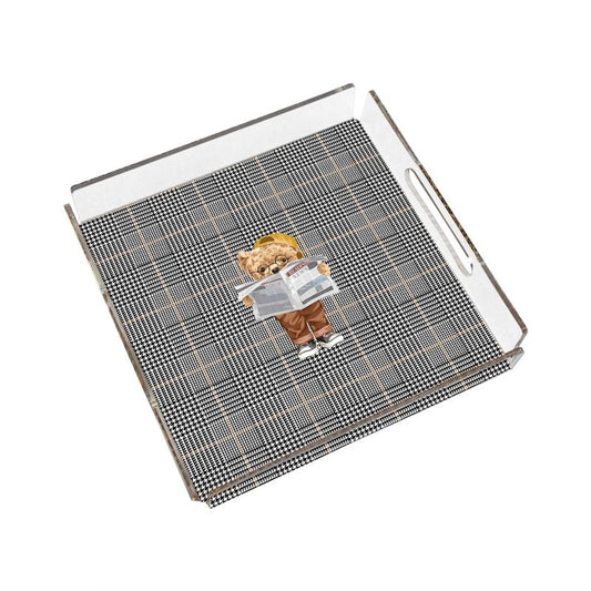 Luxury Plexy Tray - Distinguished Teddy Bear & Plaid Motif