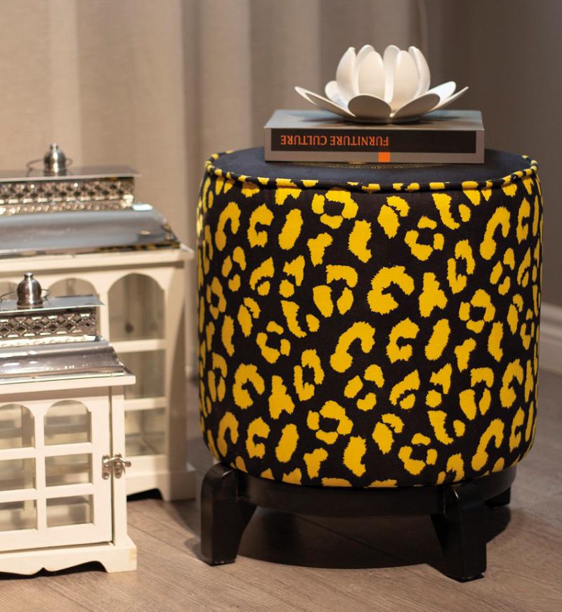 Black & Gold Leopard Classical Portrait Pouf - Luxury Ottoman