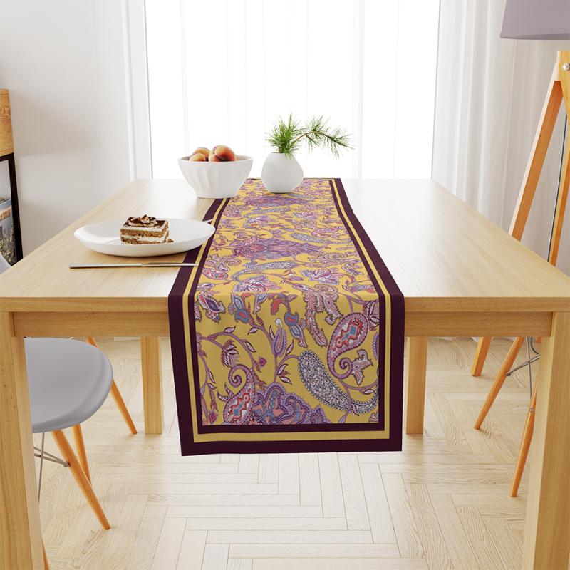 Purple Paisley Fine Linen Table Runner