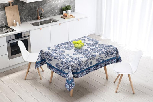 Blue Paisley Fine Linen Table Cloth